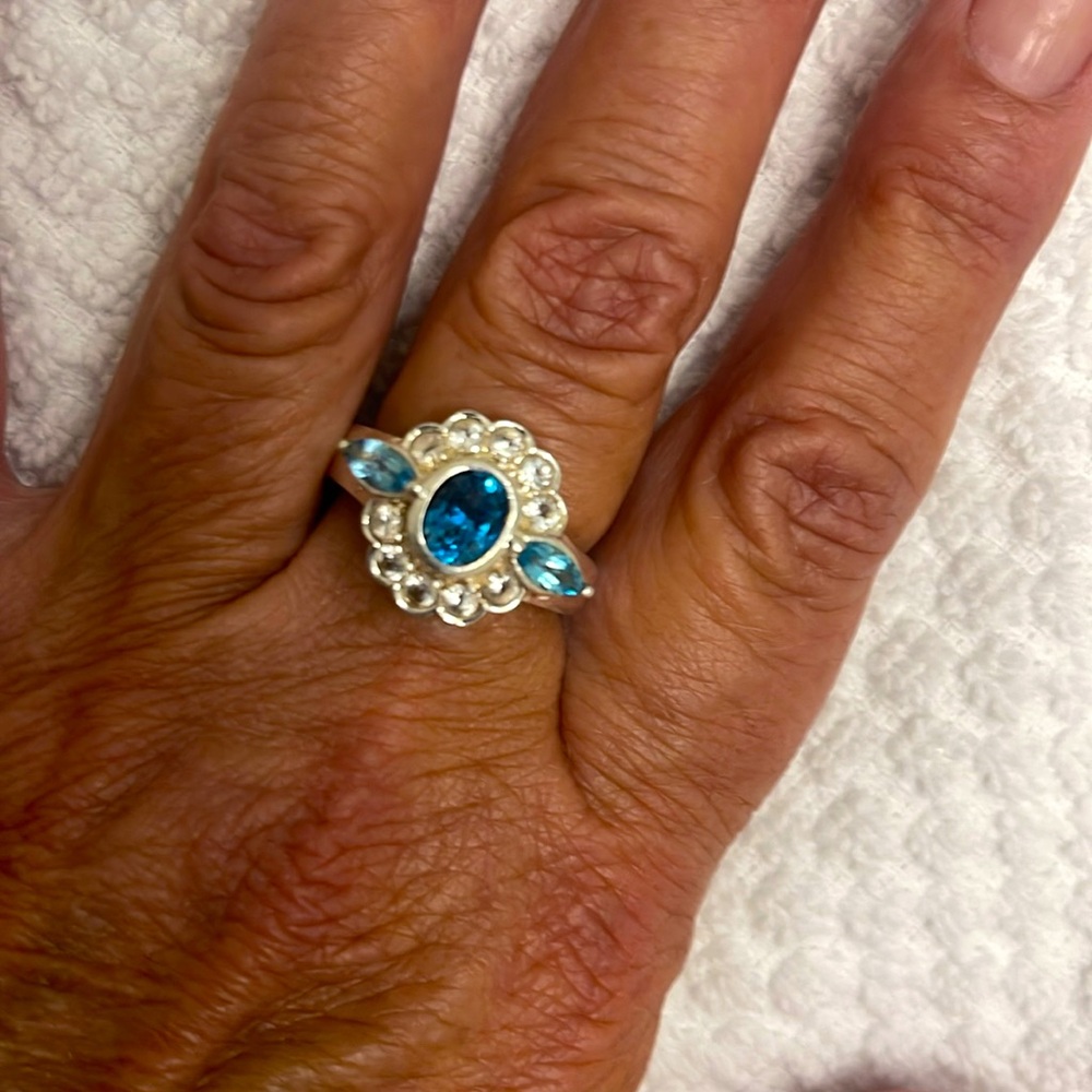 Sterling Silver Blue Topaz White Stone Accent NWOT